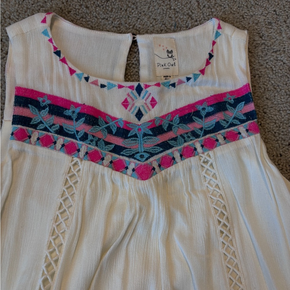 Pink Owl White Top with Pink and Blue Accents
